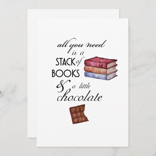 Boeken en chocolade alles wat u nodig hebt, Kaart (Voorkant / Achterkant)