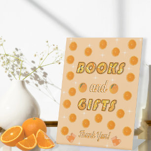 Boeken en geschenken Oranje Citrus Summer Baby sho Reclamebord Met Voetstuk