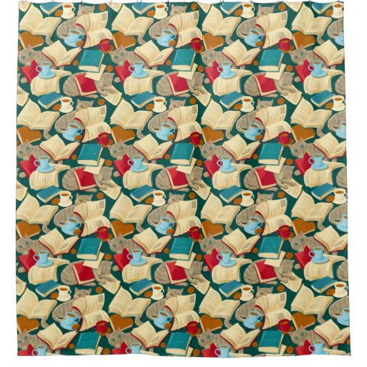 Boeken en katten douchegordijn (Voorkant)