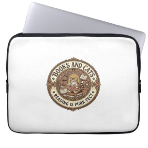 Boeken En Katten Kat Boeken Lezen Vintage Vector A Laptop Sleeve