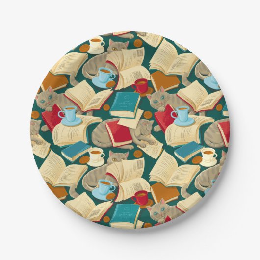 Boeken en katten papieren bordje (Voorkant)