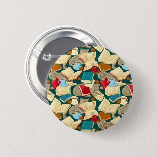 Boeken en katten ronde button 5,7 cm (Voorkant /achterkant)