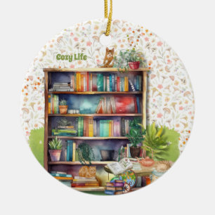 Boeken en kattenliefhebbers Hygge Verjaardag Pensi Keramisch Ornament