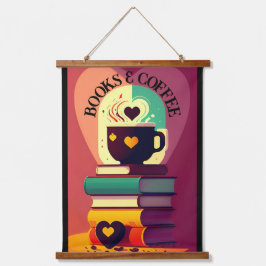 Boeken en koffie hangend wandkleed