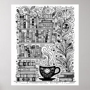 Boeken en koffie kleur me doedel 2 poster