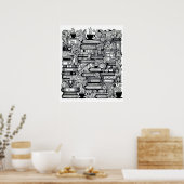 Boeken en koffie kleur me doedel poster (Keuken)