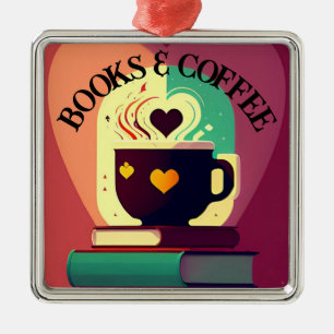 Boeken en koffie metalen ornament