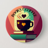 Boeken en koffie ronde button 7,6 cm (Voorkant)