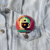 Boeken en koffie ronde button 7,6 cm (In situ)