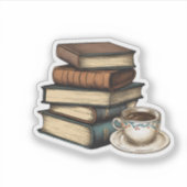  boeken en koffie waterdicht sticker (Voorkant)