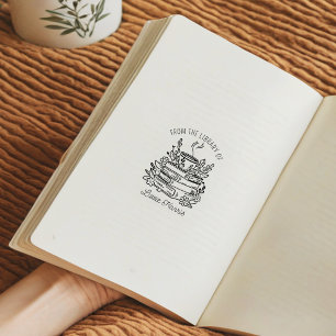 Boeken en koffieboekbord rubberstempel