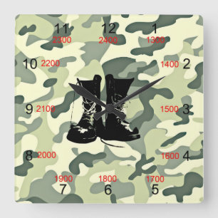 Boeken en militaire wandklok vierkante klok