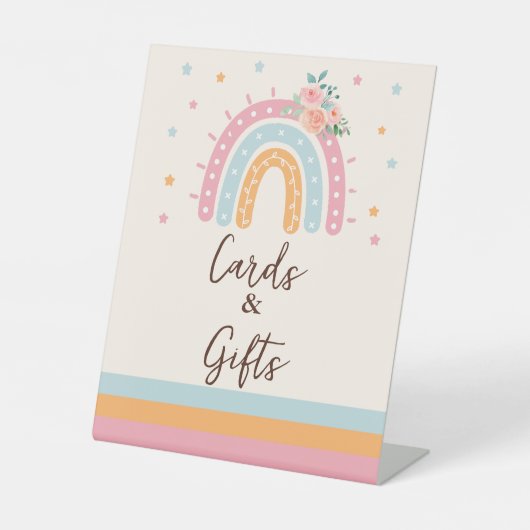 Boeken en schenkingen Regenboogregenboog Roze Baby Reclamebord Met Voetstuk (Voorkant)