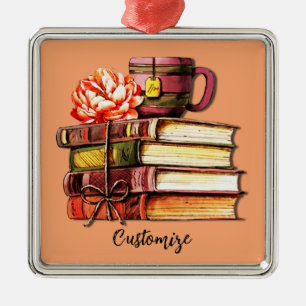 Boeken en theezakje metalen ornament
