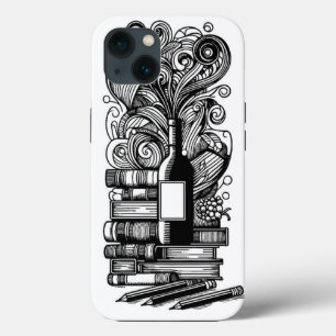 Boeken en wijn kleur me doedel iPhone 13 hoesje