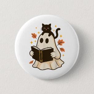 Boeken Ghost Reading Book Halloween Library Black Ronde Button 5,7 Cm