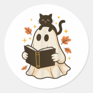 Boeken Ghost Reading Book Halloween Library Black  Ronde Sticker