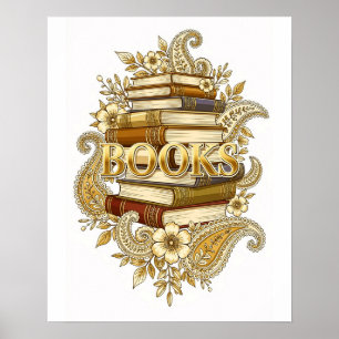 Boeken Goud Tonaarde Kunst Lezers Schrijvers Bibli Poster