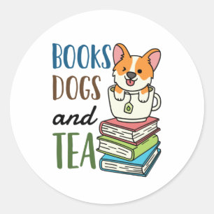 Boeken, Honden en het Weekend van de Tea Lezen Ronde Sticker
