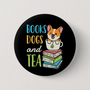 Boeken Honden en thee Ronde Button 5,7 Cm