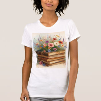 Boeken in volle bloei – Waterverf wildbloem T-shirt