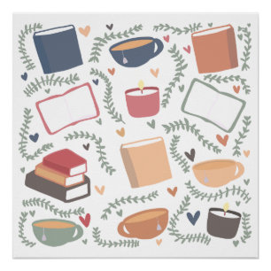 Boeken, kaarsen en thee perfect poster