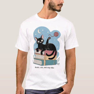 Boeken, katten en gezellige vibes - grillige katte t-shirt