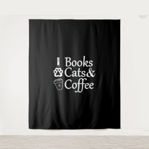 Boeken Katten & Koffie Wandkleed