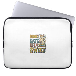 Boeken Katten Leven Is Zoet Vintage Kat Lezer Ontw Laptop Sleeve