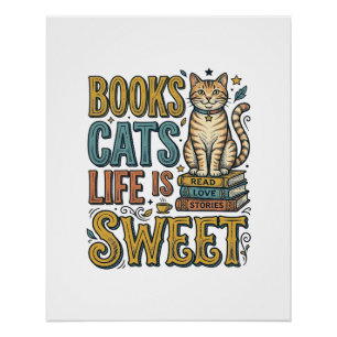 Boeken Katten Leven Is Zoet Vintage Kat Lezer Ontw Perfect Poster