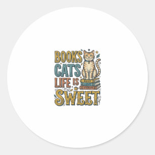 Boeken Katten Leven Is Zoet Vintage Kat Lezer Ontw Ronde Sticker