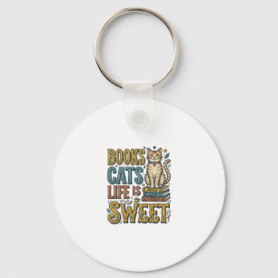 Boeken Katten Leven Is Zoet Vintage Kat Lezer Ontw Sleutelhanger