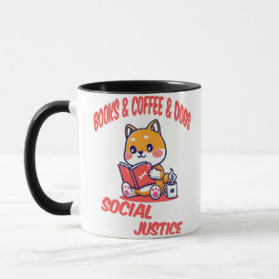 Boeken, koffie en honden en sociale rechtvaardighe mok