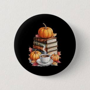 Boeken Koffie Herfst Bladeren En Pompoenen Vintage Ronde Button 5,7 Cm