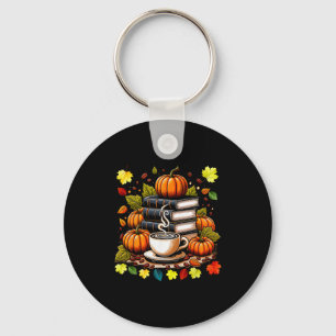 Boeken Koffie Herfst Bladeren En Pompoenen Vintage Sleutelhanger