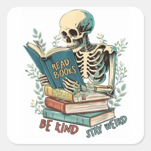 Boeken lezen vierkante sticker (Voorkant)