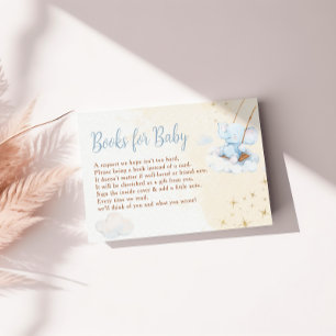 Boeken met blauwe waterverf olifant voor babyshowe informatiekaartje