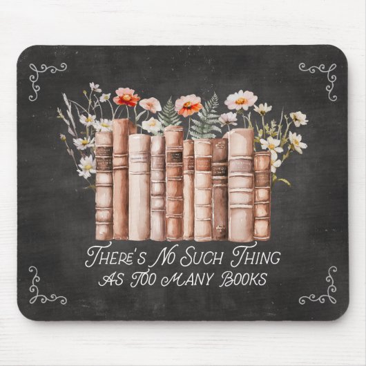 Boeken met bloemen en citaat op zwart schoolbord muismat (Voorkant)