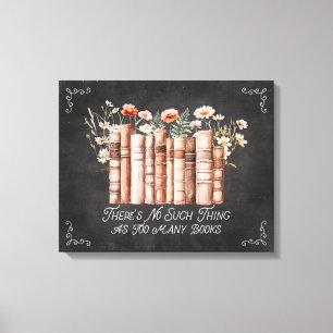 Boeken met Bloemen en Citaat op Zwarte Schoolbord Canvas Afdruk