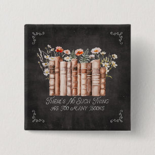 Boeken met Bloemen en Citaat op Zwarte Schoolbord Vierkante Button 5,1 Cm
