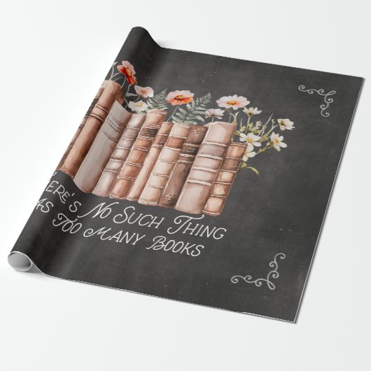 Boeken met bloemen en Quote op Black Decoupage Cadeaupapier (Uitgerold)