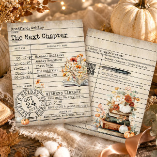 Boeken met vintage bibliotheekkaart Herfst bruidsd Kaart