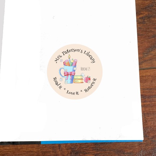 Boeken, Mok, Apple en Daisies Library Stickers