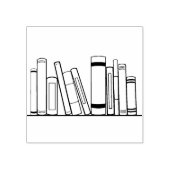 Boeken op boekenplank 	rubberstempel (Afrduk)