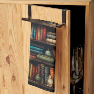 boeken over boekenplankpatroon theedoek