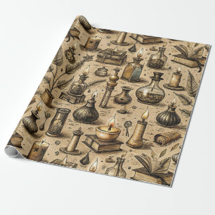 Boeken over hekserij & Kaarsen Patroon Vintage Cadeaupapier