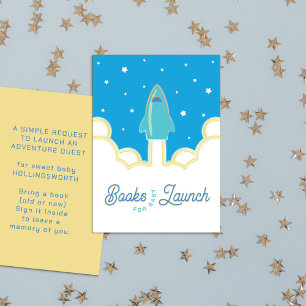 Boeken over raketlancering voor baby teal & hemels informatiekaartje