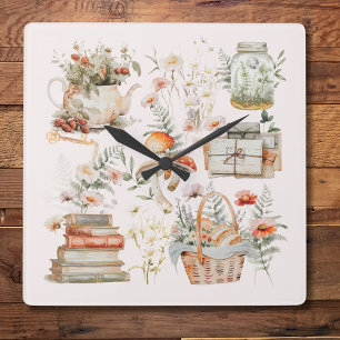 Boeken Paddenstoel Bloemig Whimsical Cottagecore K Vierkante Klok