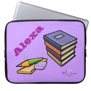 Boeken, potlood en  laptophoes laptop sleeve