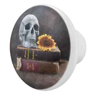 boeken van de schedel Geel Zonnebloem Gothic Keramische Knop